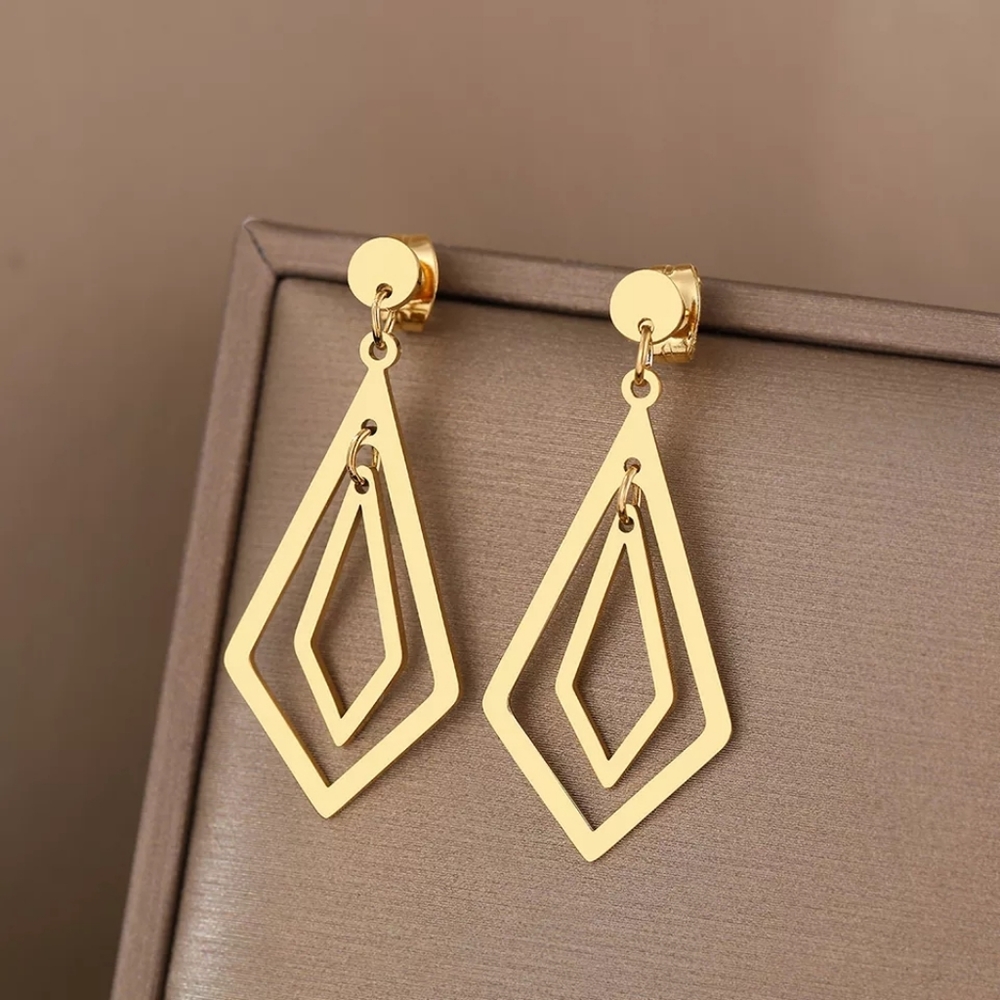 Geometric Rhombus Dangle Earrings - Picture 2 of 4